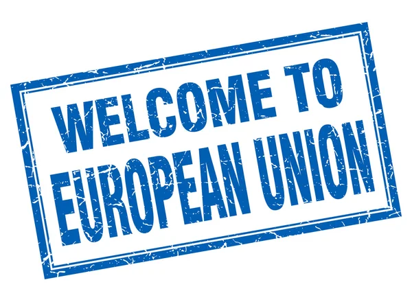 Evropská unie modrý čtvereček grunge úvodní izolované razítko — Stockový vektor