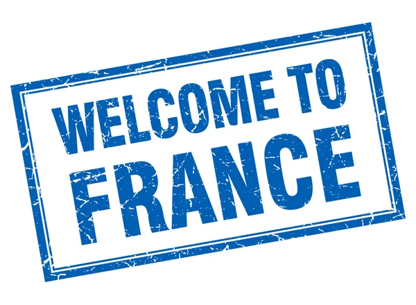 Francia blu piazza grunge benvenuto isolato timbro — Vettoriale Stock