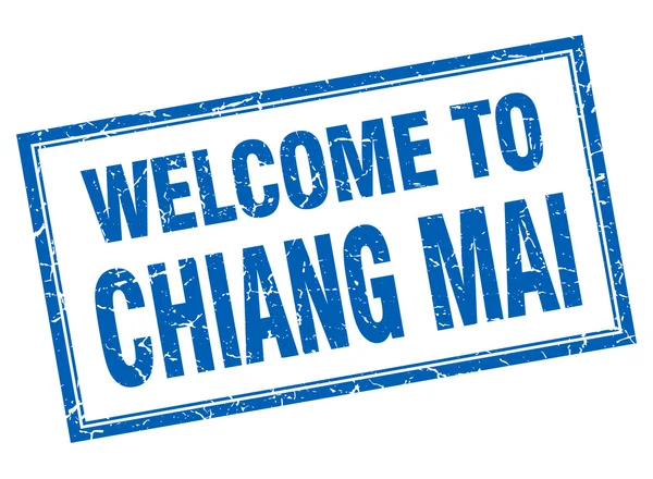 Chiang mai azul cuadrado grunge bienvenida sello aislado — Vector de stock