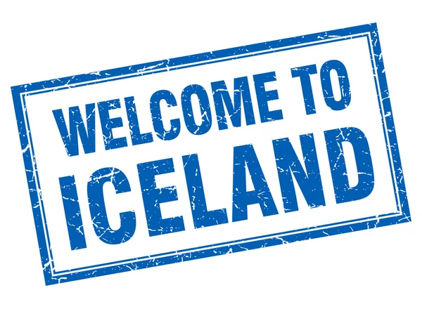 アイスランド青い正方形グランジへようこそ分離スタンプ — ストックベクタ