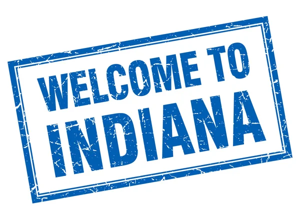 Grunge cuadrado azul de Indiana bienvenida sello aislado — Archivo Imágenes Vectoriales