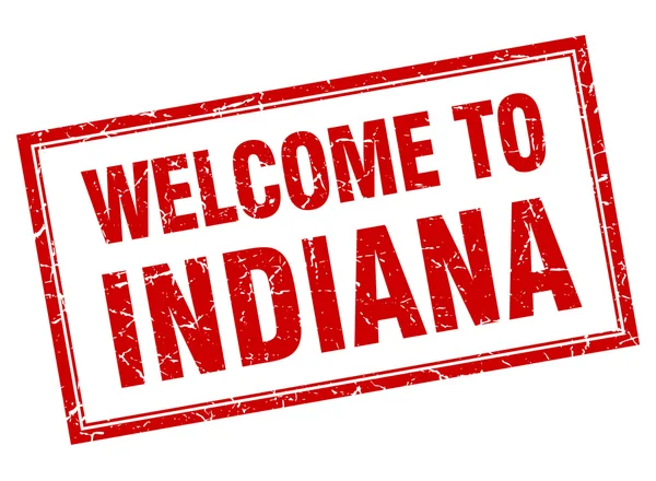 Grunge cuadrado rojo de Indiana bienvenida sello aislado — Archivo Imágenes Vectoriales
