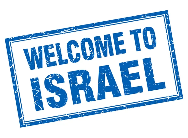 Israel grunge quadrado azul bem-vindo selo isolado —  Vetores de Stock