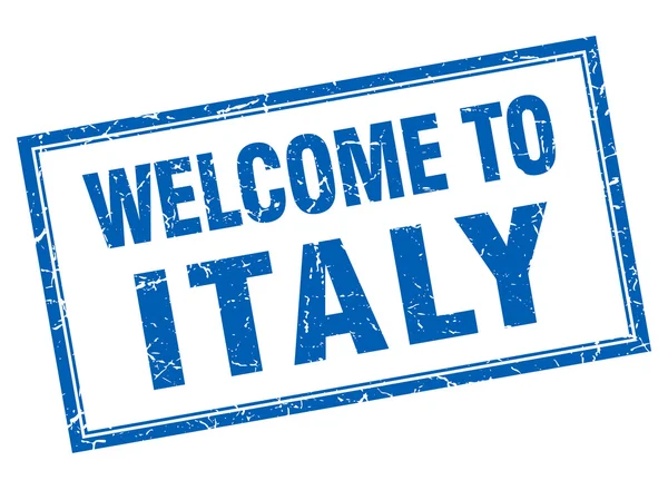 Italië blauwe vierkante grunge Welkom geïsoleerde stempel — Stockvector
