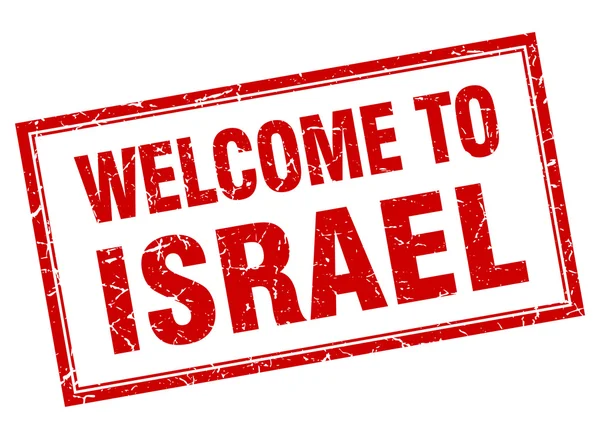 Israel grunge quadrado vermelho bem-vindo selo isolado —  Vetores de Stock