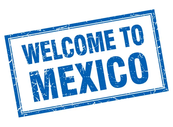 メキシコの青い正方形グランジへようこそ分離スタンプ — ストックベクタ