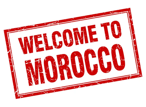 Marokkó piros négyzet grunge Üdvözöljük elszigetelt bélyegző — Stock Vector