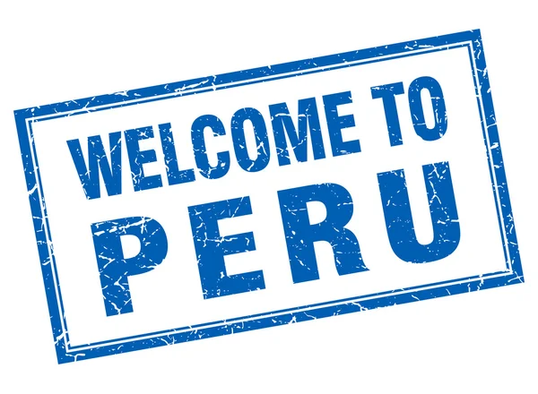 Grunge cuadrado azul Perú bienvenida sello aislado — Vector de stock
