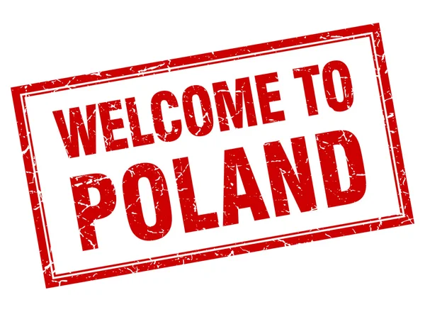 Polonia piazza rossa grunge benvenuto isolato timbro — Vettoriale Stock