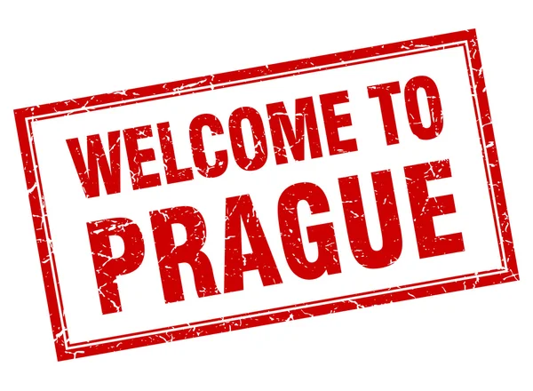 Praga piazza rossa grunge benvenuto isolato timbro — Vettoriale Stock