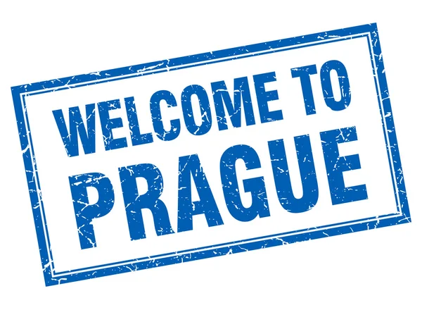 Praga blu piazza grunge benvenuto isolato timbro — Vettoriale Stock