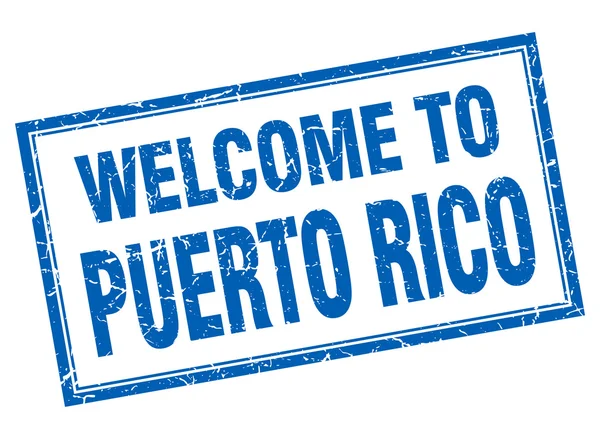 波多黎各蓝色方形 grunge 欢迎孤立的邮票 — 图库矢量图片