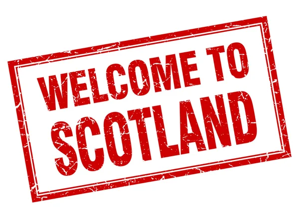 Escocia grunge cuadrado rojo bienvenida sello aislado — Archivo Imágenes Vectoriales