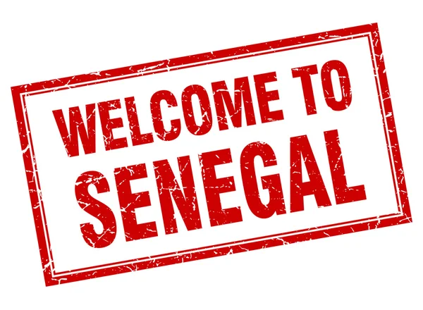 Senegal red square grunge willkommen isolierte Briefmarke — Stockvektor