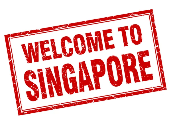 Singapore rosso grunge quadrato benvenuto isolato francobollo — Vettoriale Stock