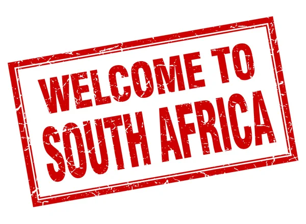 Sud Africa grunge quadrato rosso benvenuto isolato francobollo — Vettoriale Stock