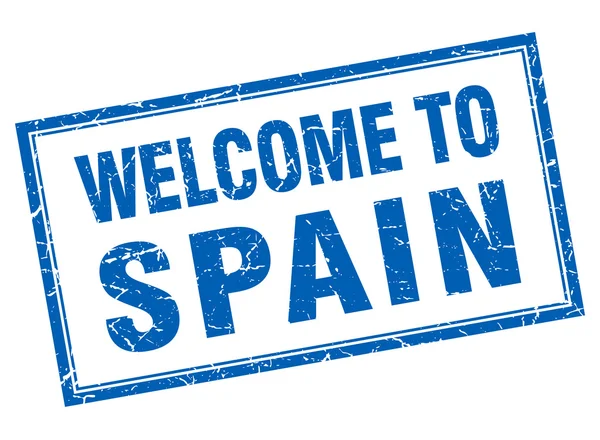 İspanya mavi kare grunge hoş geldiniz izole damgası — Stok Vektör