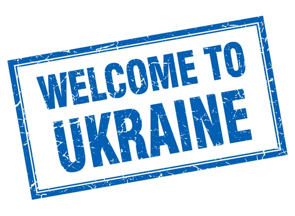Ukraina niebieski nieczysty kwadrat mile widziane pieczęć na białym tle — Wektor stockowy
