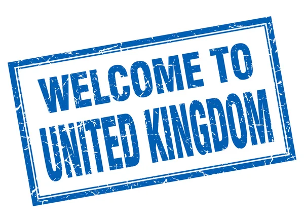 Royaume-Uni Grunge carré bleu Bienvenue timbre isolé — Image vectorielle