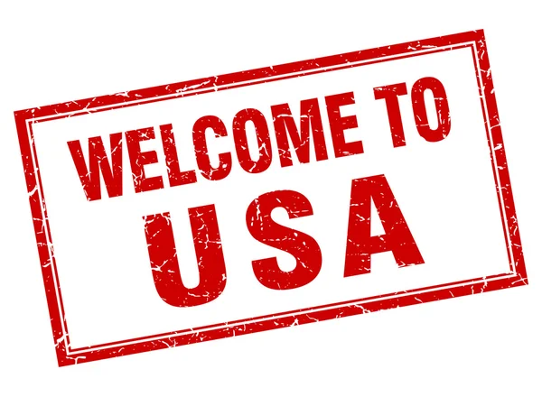 Usa grunge cuadrado rojo bienvenida sello aislado — Vector de stock