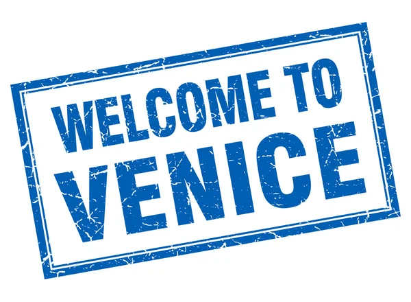 Venice blue square grunge welcome isolated stamp — Stock Vector