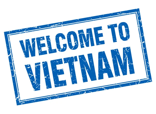 Vietnam blue square grunge willkommen isolierte Briefmarke — Stockvektor
