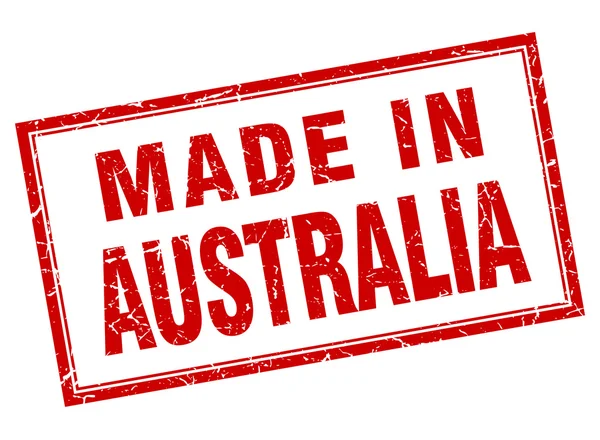 Grunge carré rouge Australie fabriqué en timbre — Image vectorielle