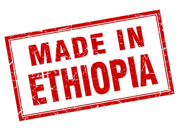 Grunge cuadrado rojo de Etiopía hecho en sello — Archivo Imágenes Vectoriales