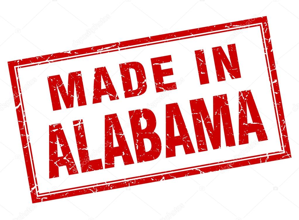 Alabama red square grunge made in stamp