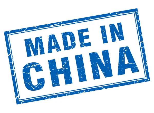 China blauwe vierkante grunge gemaakt in stempel — Stockvector