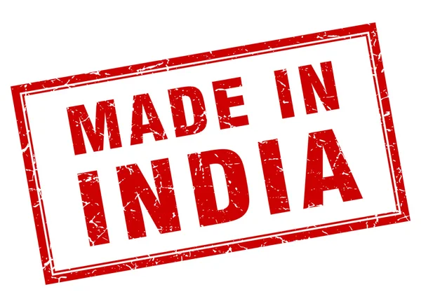 Grunge cuadrado rojo de la India hecho en sello — Archivo Imágenes Vectoriales