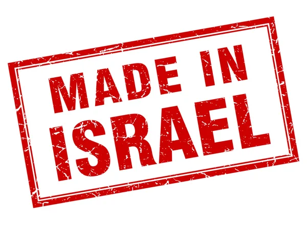 Israel grunge quadrado vermelho feito em selo —  Vetores de Stock