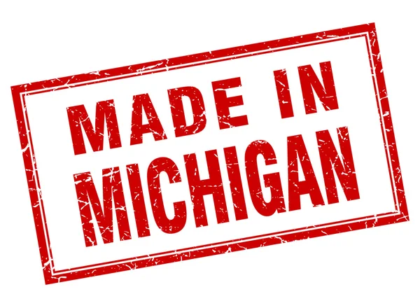 Grunge carré rouge Michigan fabriqué en timbre — Image vectorielle