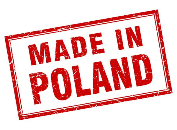 Polonia grunge cuadrado rojo hecho en sello — Vector de stock