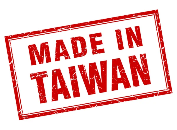 Taiwan grunge quadrato rosso fatto in francobollo — Vettoriale Stock