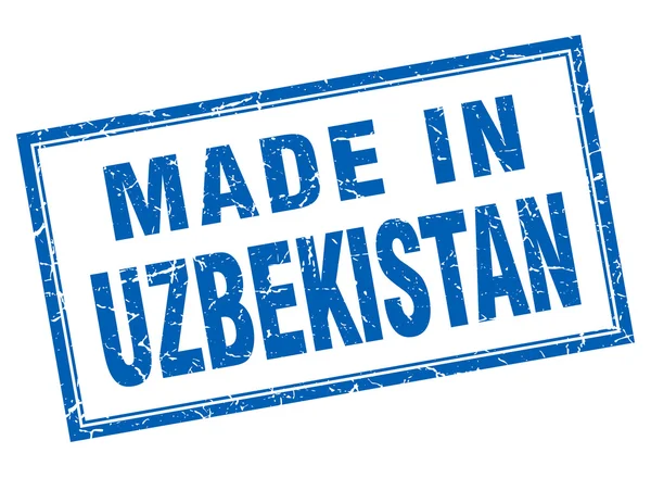 Uzbekistan blue square grunge made in stamp — Stock Vector