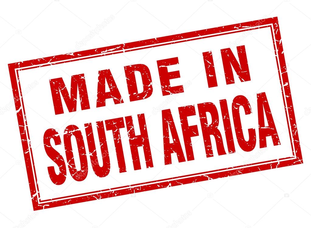 South Africa red square grunge made in stamp