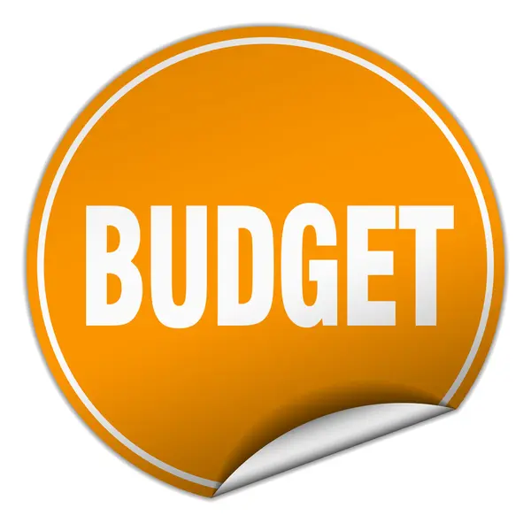 预算圆上白色孤立的橙色贴纸 — 图库矢量图片