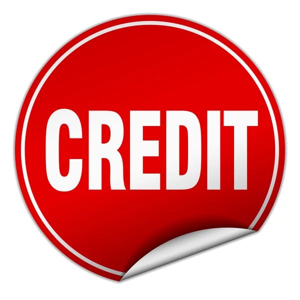 Crédito redondo etiqueta engomada roja aislado en blanco — Vector de stock