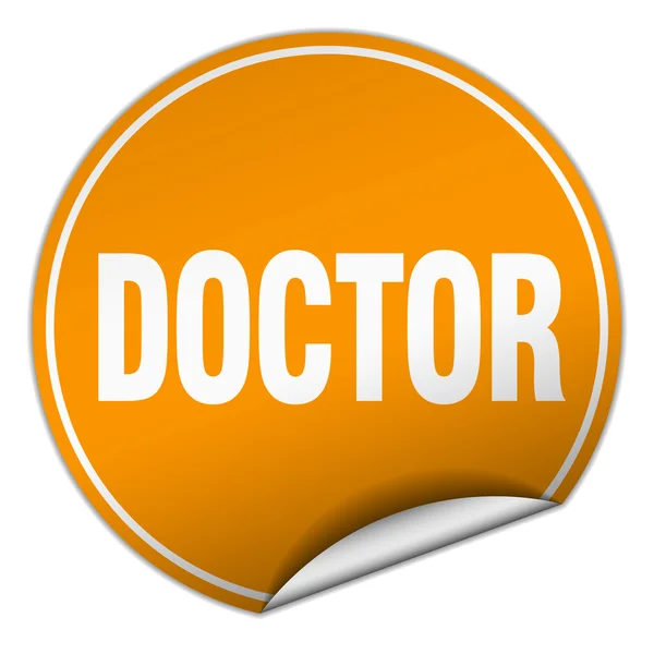 Doctor round orange sticker isolated on white — Stock Vector