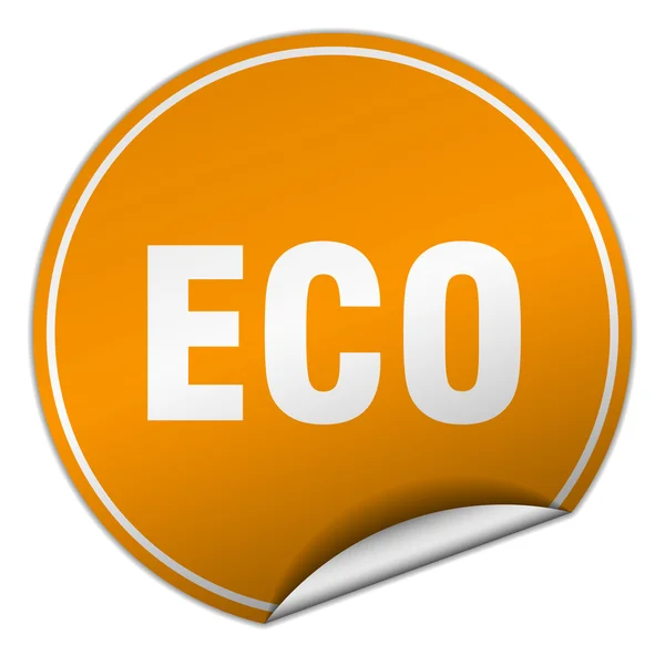 Etiqueta engomada eco redondo naranja aislado en blanco — Vector de stock