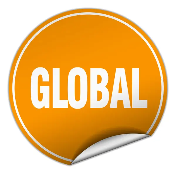 Globális kerek elszigetelt fehér narancssárga matrica — Stock Vector