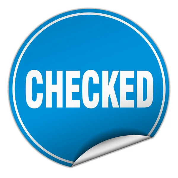 Checked round blue sticker isolated on white — Stock Vector