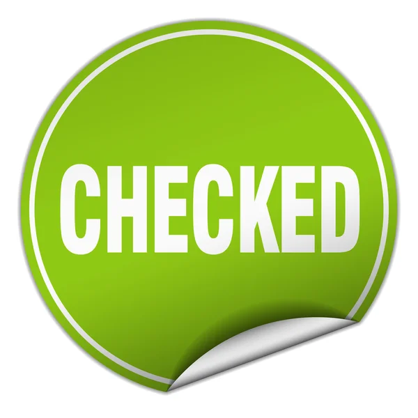 Checked round green sticker isolated on white — Stock Vector