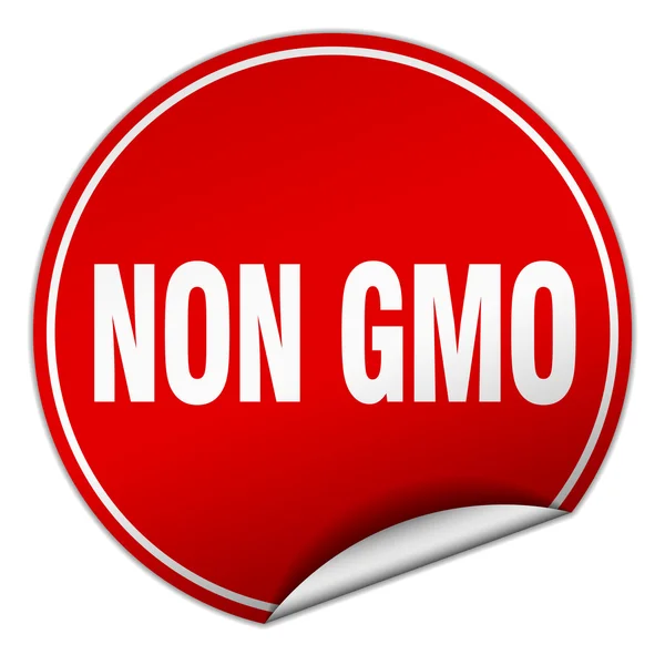 Non gmo round red sticker isolated on white — Stock Vector