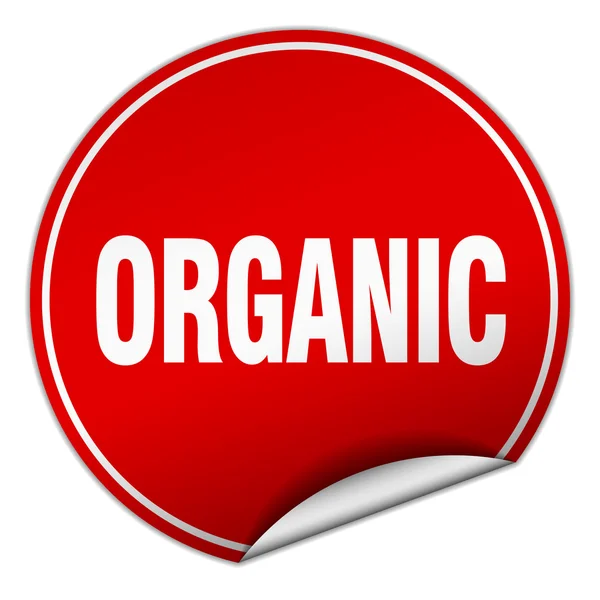 Etiqueta engomada roja redonda orgánica aislada en blanco — Vector de stock