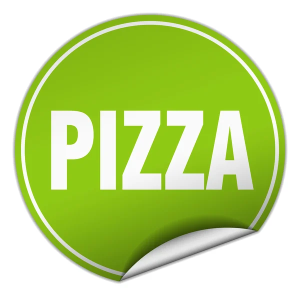 Pizza ronde groene sticker geïsoleerd op wit — Stockvector