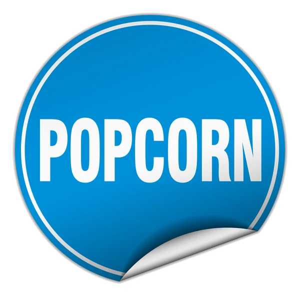 Popcorn round blue sticker isolated on white — Stock Vector