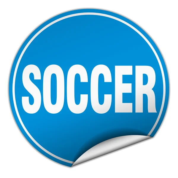 Fußball runde blaue Aufkleber isoliert auf weiß — Stockvektor