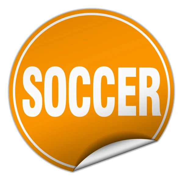 Fußball runde orange Aufkleber isoliert auf weiß — Stockvektor